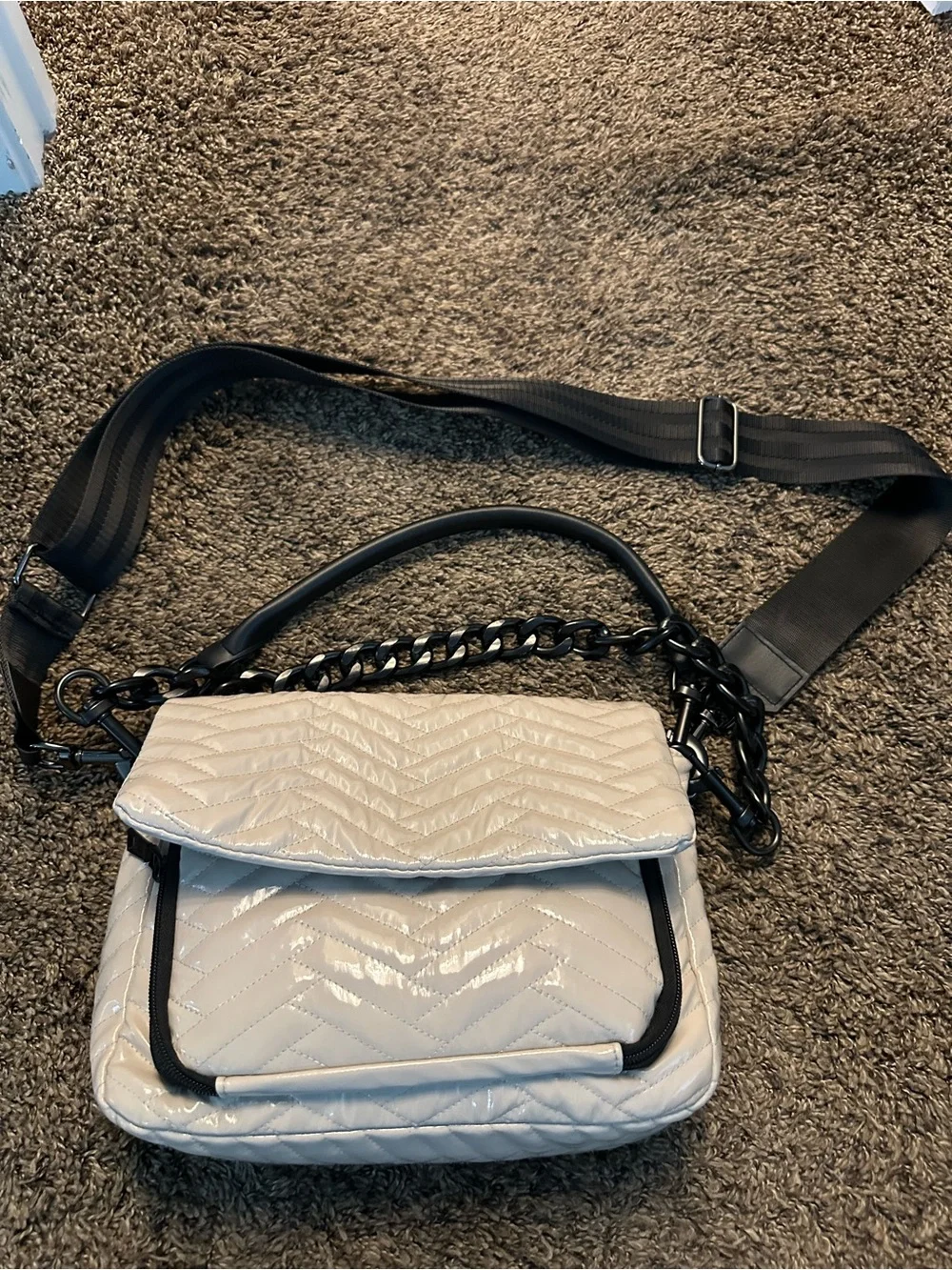 THINK ROYLN Muse Moto Quilted Crossbody Bag with Black Chain Strap